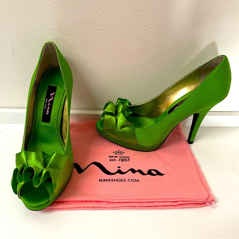 Nina Green Open Toe High Heels 5.5 M